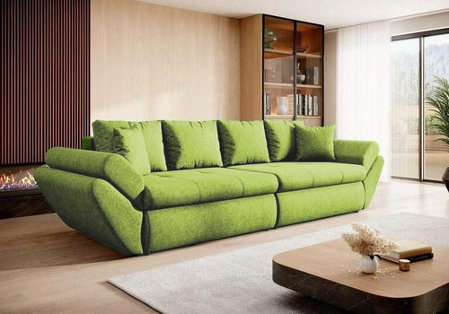 Canapea extensibilă cu ladă de depozitare si sezut confortabil din spuma HR, Loana Green Lux 300x100 cm | Dumonde.ro