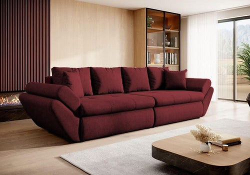 Canapea extensibilă cu ladă de depozitare si sezut confortabil din spuma HR, Loana Bordoux 300x100 cm | Dumonde.ro