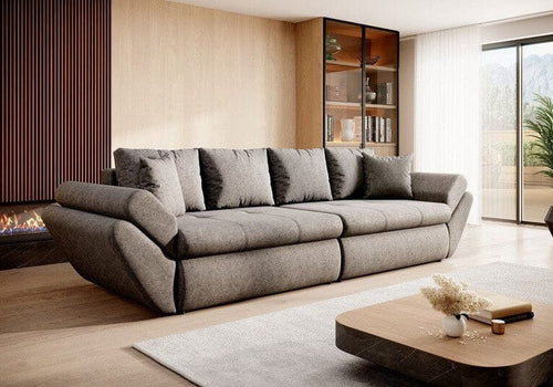 Canapea extensibilă cu ladă de depozitare si sezut confortabil din spuma HR, Loana Kaki 300x100 cm | Dumonde.ro