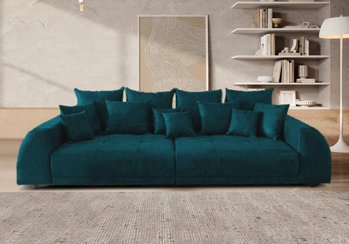 Canapea extensibilă cu 2 lăzi de depozitare si sezut confortabil din spuma HR, Big Sofa Verona Verde Petrol 310x100 cm | Dumonde.ro