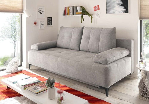 Canapea extensibilă cu ladă de depozitare si sezut confortabil din spuma HR, Candy Silver, 200x100 cm | Dumonde.ro