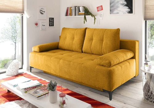 Canapea extensibilă cu ladă de depozitare si sezut confortabil din spuma HR, Candy Yellow, 200x100 cm | Dumonde.ro