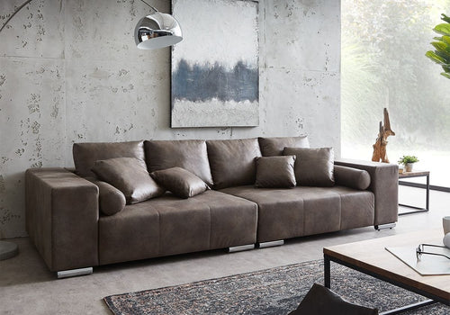 Canapea extensibilă cu ladă de depozitare si sezut confortabil din spuma HR, Marbela Braun XXL 295x100 cm | Dumonde.ro