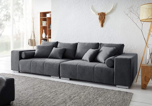 Canapea extensibilă cu ladă de depozitare si sezut confortabil din spuma HR, Marbela Graphite XXL 295x100 cm | Dumonde.ro