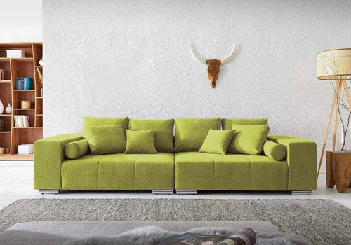 Canapea extensibilă cu ladă de depozitare si sezut confortabil din spuma HR, Marbela Green Lux XXL 295x100 cm | Dumonde.ro