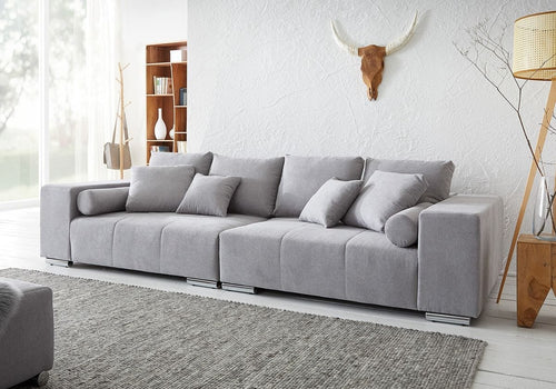 Canapea extensibilă cu ladă de depozitare si sezut confortabil din spuma HR, Marbela New Grey XXL 295x100 cm | Dumonde.ro