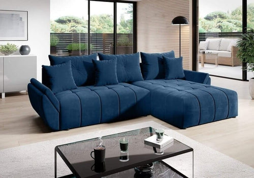 Colțar extensibil cu ladă de depozitare Berlin Albastru Pudrat 280x185 cm | Dumonde Furniture & Deco Concept.
