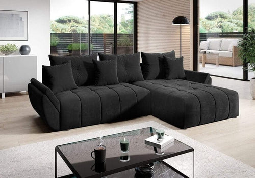 Colțar extensibil cu ladă de depozitare Berlin Black 280x185 cm | Dumonde Furniture & Deco Concept.