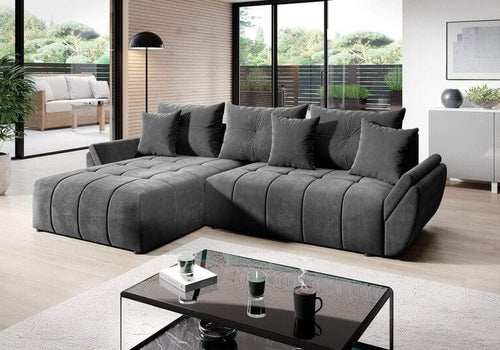 Colțar extensibil cu ladă de depozitare Berlin Grey 280x185 cm | Dumonde Furniture & Deco Concept.