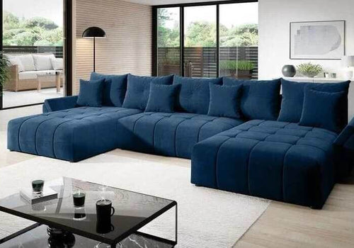 Colțar extensibil cu ladă de depozitare Berlin U Blue 380x180 cm | Dumonde Furniture & Deco Concept.