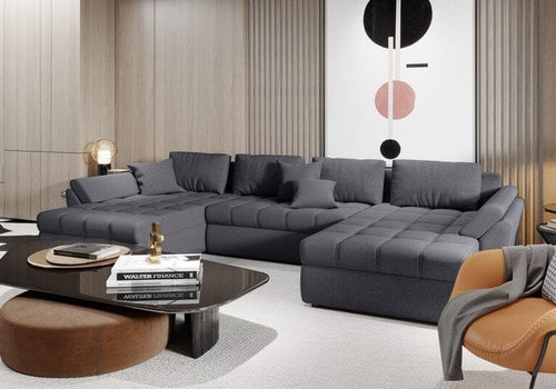 Colțar extensibil cu ladă de depozitare Loana U Grafit 370x185 cm | Dumonde Furniture & Deco Concept.