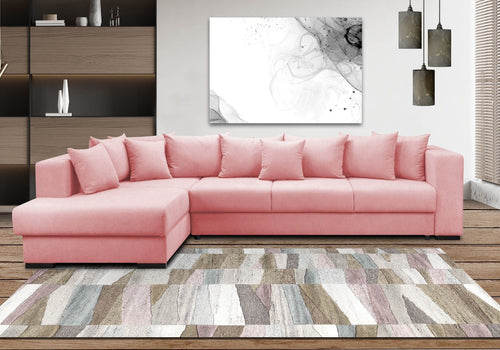 Colțar extensibil cu ladă de depozitare Gloria Pink 325x195 cm | Dumonde Furniture & Deco Concept.