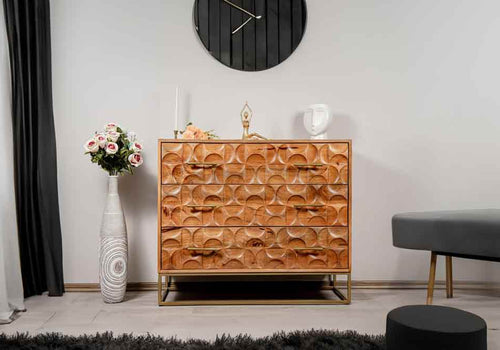 Comodă cu sertare Toscana din lemn de mango si metal 100 x 45 x 85 cm | Dumonde.ro