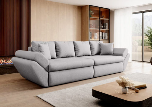 Canapea extensibilă cu ladă de depozitare si sezut confortabil din spuma HR, Loana Euphoria Dove Grey 300x100 cm | Dumonde.ro