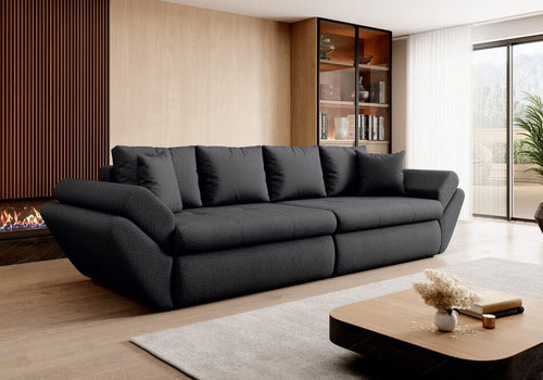 Canapea extensibilă cu ladă de depozitare si sezut confortabil din spuma HR, Loana Euphoria Black 300x100 cm | Dumonde.ro