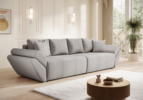Canapea extensibilă cu ladă de depozitare si sezut confortabil din spuma HR, Berlin Grey 300x100 cm | Dumonde.ro