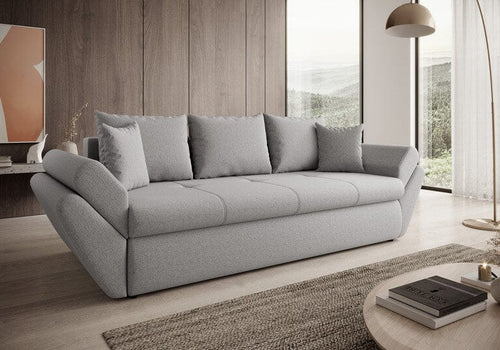 Canapea extensibilă cu ladă de depozitare si sezut confortabil din spuma HR, Loana New Grey 250x100 cm | Dumonde.ro