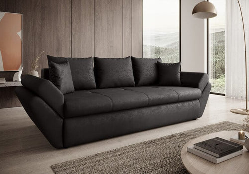 Canapea extensibilă cu ladă de depozitare si sezut confortabil din spuma HR, Loana Antracit 250x100 cm | Dumonde.ro