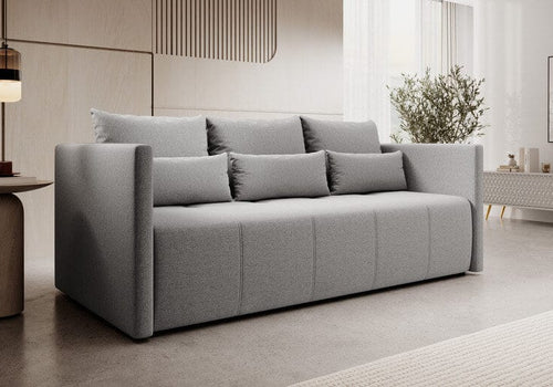 Canapea extensibilă cu ladă de depozitare si sezut confortabil din spuma HR, Malta New Grey 210x100 cm | Dumonde.ro