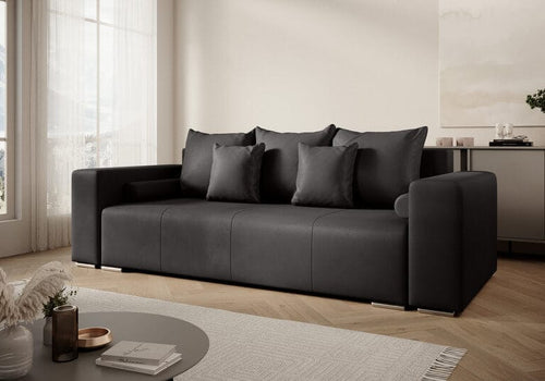 Canapea extensibilă cu ladă de depozitare si sezut confortabil din spuma HR, Marbela Antracit 245x100 cm | Dumonde.ro