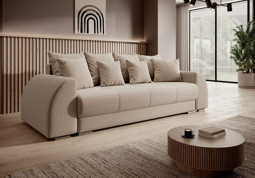 Canapea extensibilă cu ladă de depozitare si sezut confortabil din spuma HR, Verona Bej 260x100 cm | Dumonde.ro