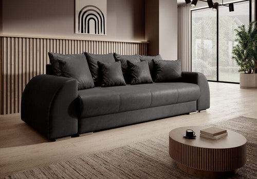Canapea extensibilă cu ladă de depozitare si sezut confortabil din spuma HR, Verona Antracit 260x100 cm | Dumonde.ro