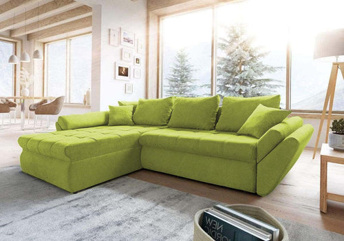 Colțar extensibil cu ladă de depozitare si sezut confortabil din spuma HR, Loana Green Lux 270x185 cm | Dumonde.ro