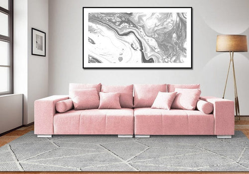 Canapea extensibilă cu ladă de depozitare si sezut confortabil din spuma HR, Marbela Pink XXL 295x100 cm | Dumonde.ro