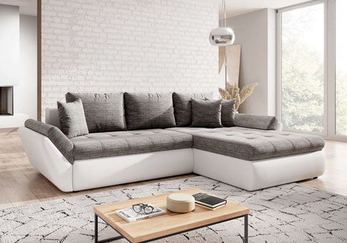 Colțar extensibil cu ladă de depozitare Loana White 275x185 cm | Dumonde Furniture & Deco Concept.