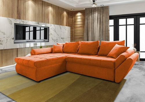 Colțar extensibil cu ladă de depozitare Loana Orange 275x185 cm | Dumonde Furniture & Deco Concept.