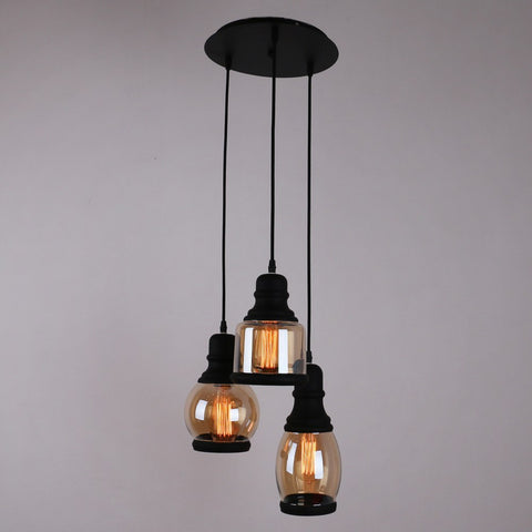 Glass Mason Jar Pendant Lighting With 3 Lights Black Finish