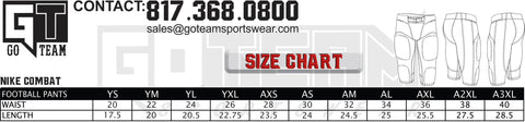 Football Pants Size Chart