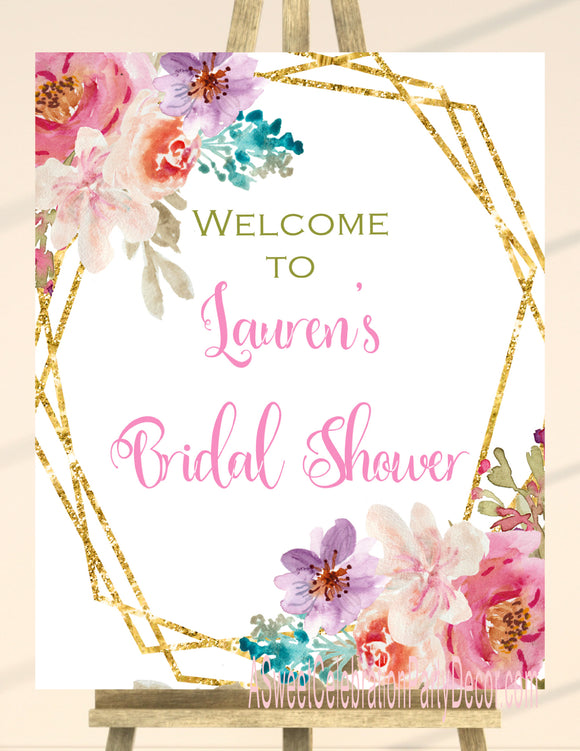 Bridal Shower Pink And Gold Floral Welcome