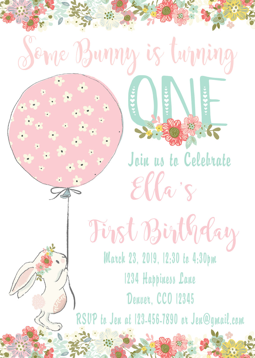 Some BUNNY is One! Floral Bunny Personalized Printable 1st Birthday In