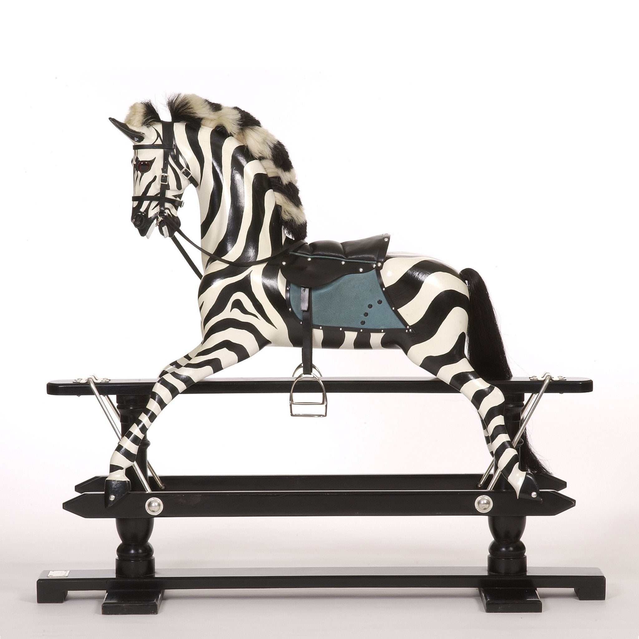 wooden zebra rocking horse