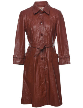 Extra Long Button Front Leather Jacket - M