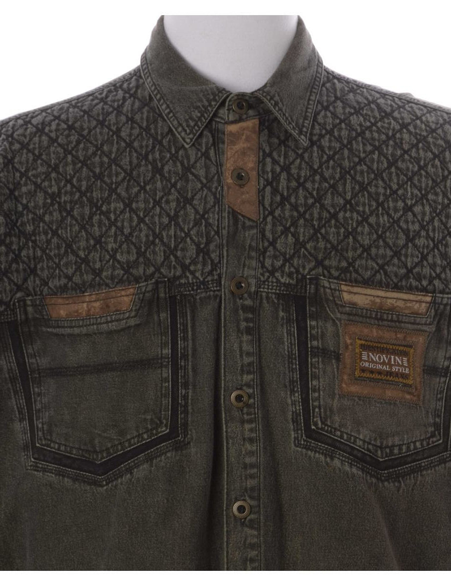 olive green denim shirt mens