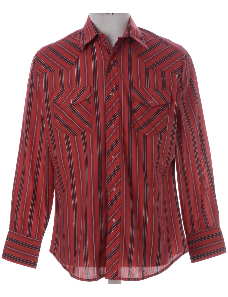 Men's Striped Pattern Western Shirt Red, XL | Beyond Retro - E00388502
