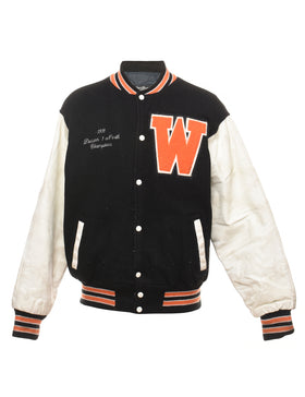 OFF-WHITE Leather Varsity Jacket Blue Acqua/Multicolor Men's - FW19 - US