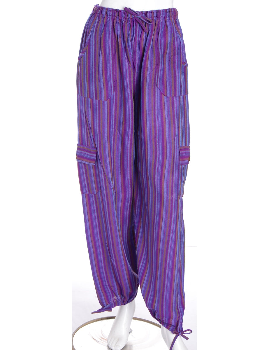 purple striped trousers