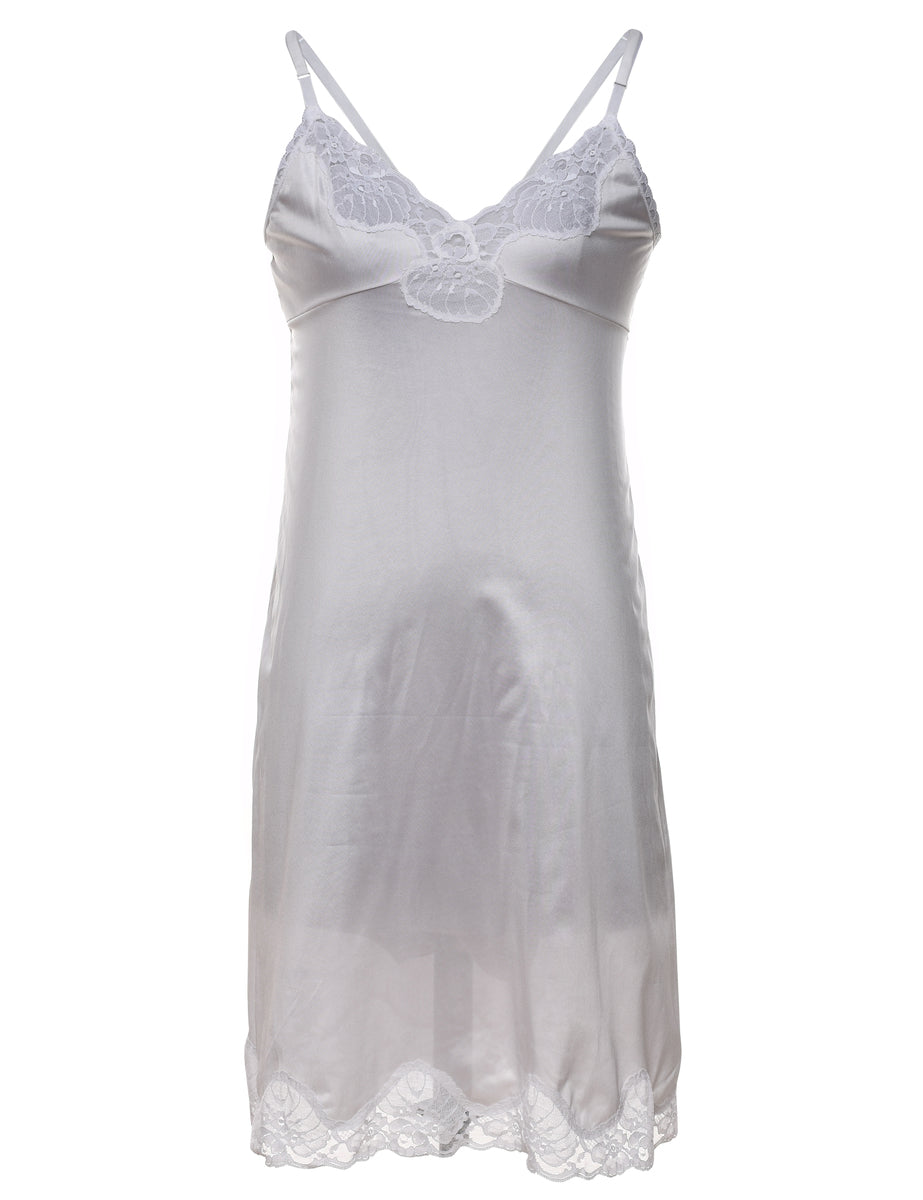 Women's White Lace Trim Slip Dress White, M