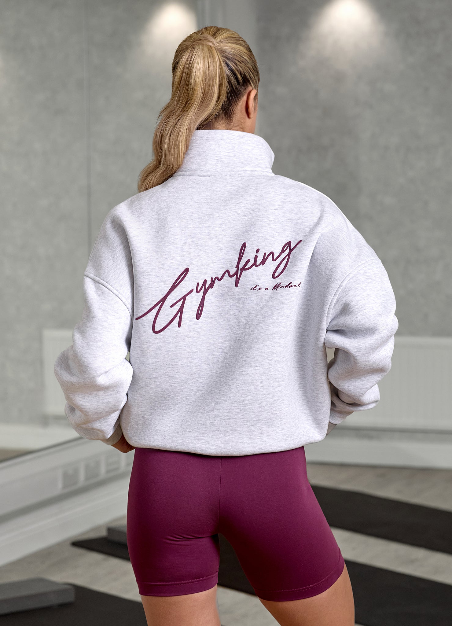 Product image for Gym King Script Mindset Fleece Funnel - Snow Marl/Fig