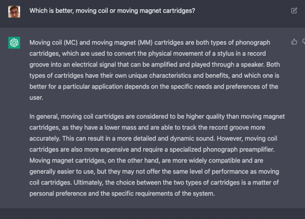 ChatGPT - Which is better, moving magnet or moving coil cartridge ?