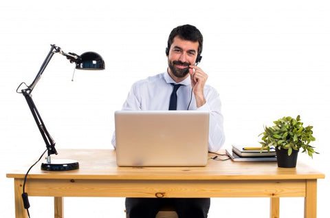 man working with headset tech support