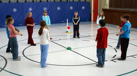 Children participating in a team building activity called Meteorite Mission by Everlast Climbing