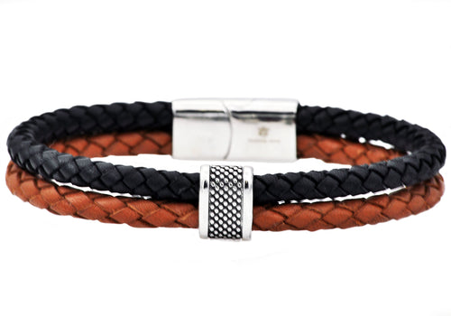 Men's Two-Tone Black and Red Leather Bracelet