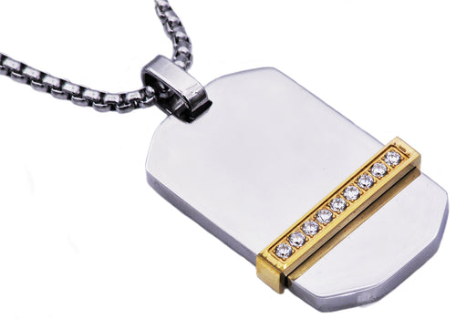 18-30MEN Stainless Steel 3mm Silver/Gold Plated Box Chain CZ Dog Tag  Pendant*43