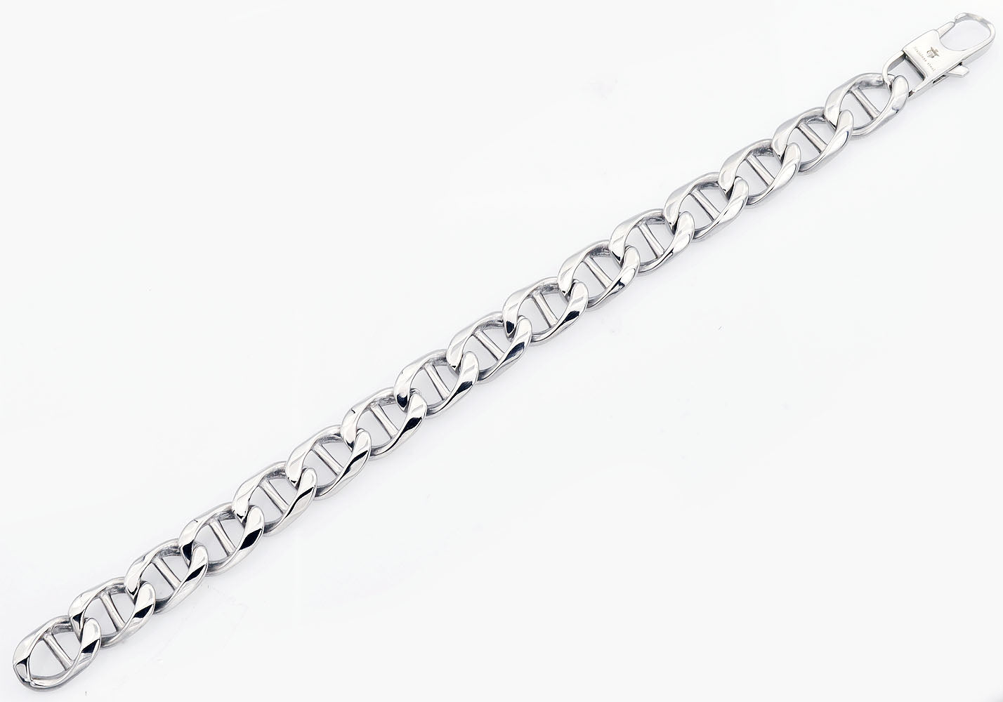 Mens High Polished Stainless Steel Mariner Link Chain Bracelet