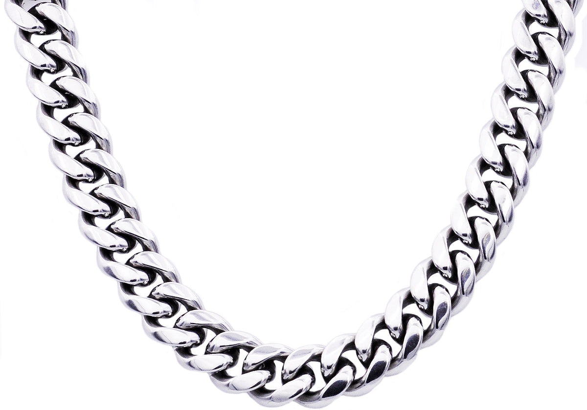 Mens 14mm Stainless Steel Cuban Link Chain Necklace With Box Clasp ...