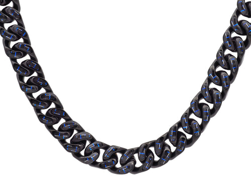 Solid Chain Necklace Stainless Steel/Blue Ion Plating 24